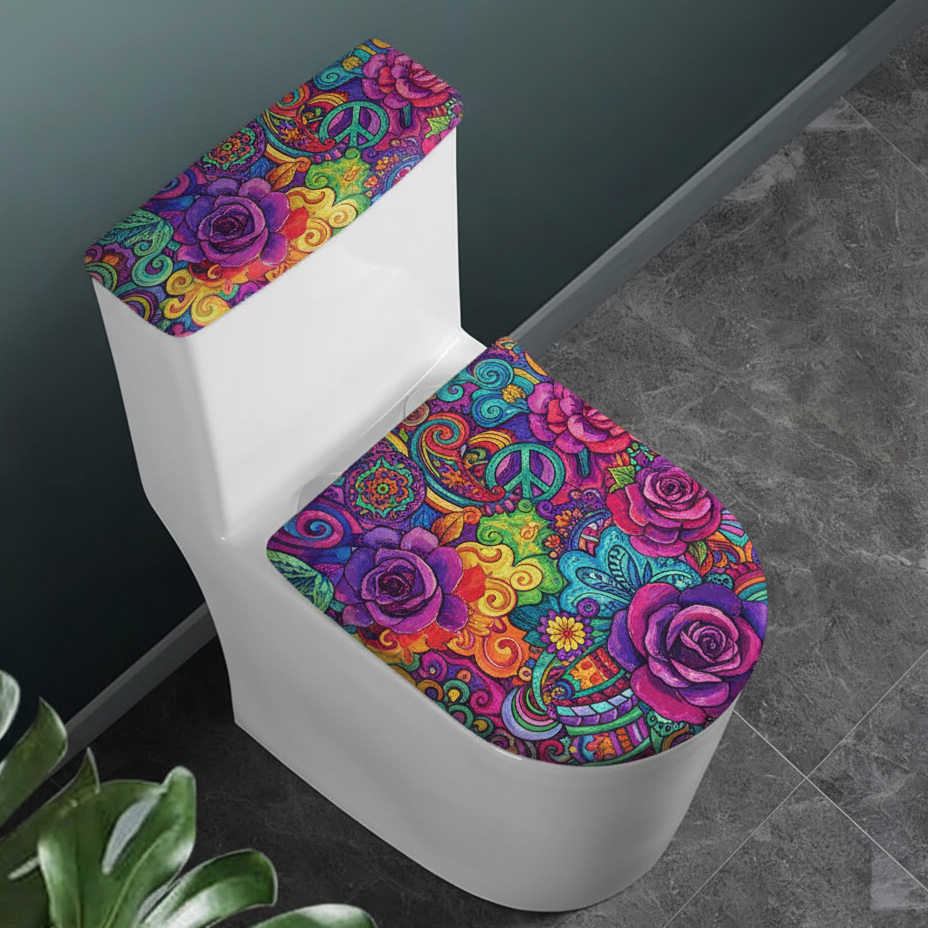 Hippie Bohemian Flower Peace Sign Soft Padded Toilet Seat Cover