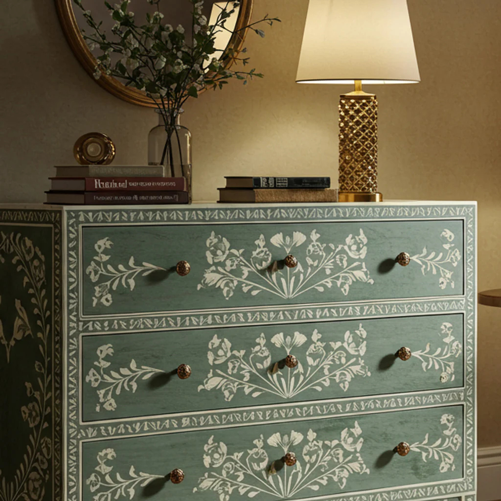 Vintage Floral Patterned Wooden Chest of Drawers | Luxury Handmade Dresser