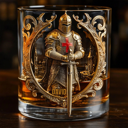 Medieval Knight Templar Personalized Whiskey Decanter and Glass Set