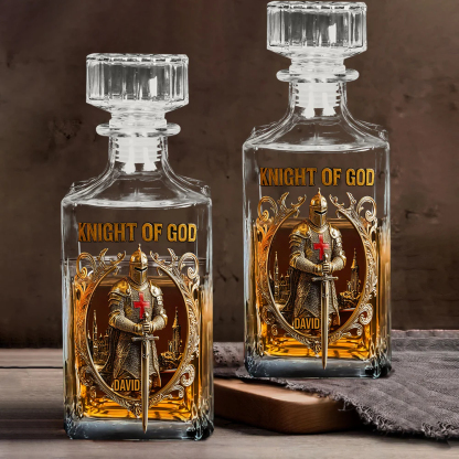 Medieval Knight Templar Personalized Whiskey Decanter and Glass Set