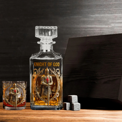 Medieval Knight Templar Personalized Whiskey Decanter and Glass Set