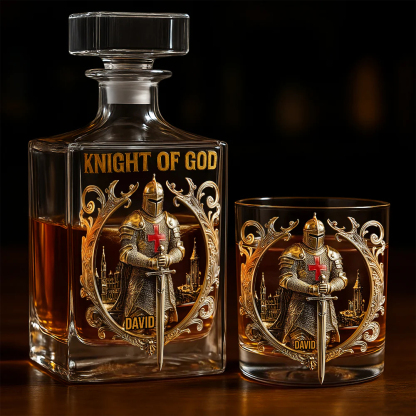 Medieval Knight Templar Personalized Whiskey Decanter and Glass Set