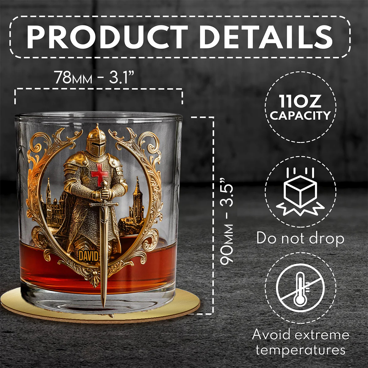 Medieval Knight Templar Personalized Whiskey Decanter and Glass Set