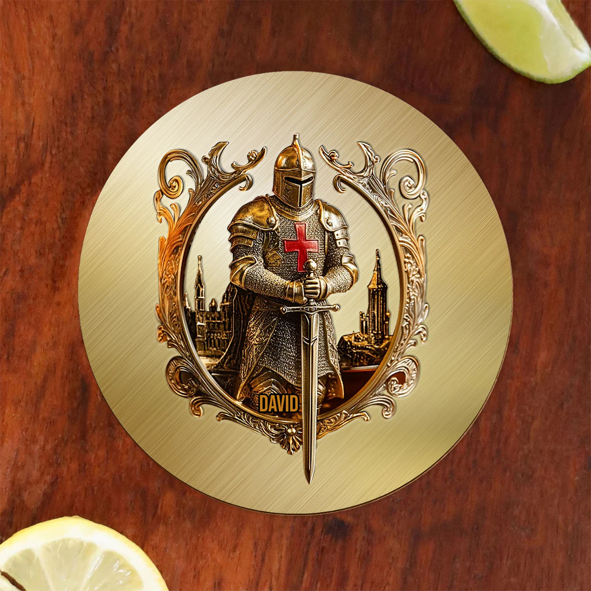 Medieval Knight Templar Personalized Whiskey Decanter and Glass Set