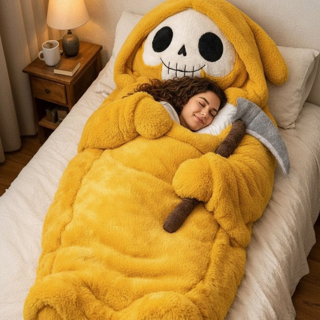 Playful Oversized Death Character Warm Fleece Wearable Sleeping Bag