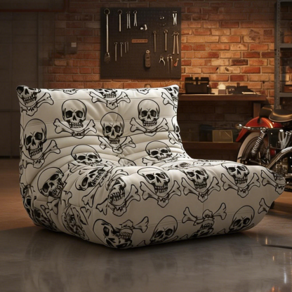 Minimalist Punk Skull Crossbones Print Padded Studio Floor Sofa