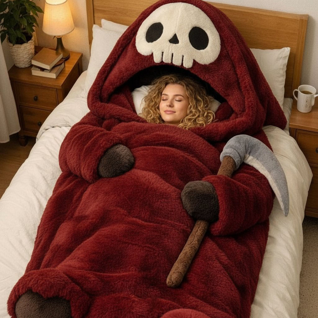 Playful Oversized Death Character Warm Fleece Wearable Sleeping Bag