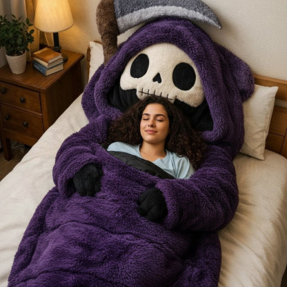 Playful Oversized Death Character Warm Fleece Wearable Sleeping Bag
