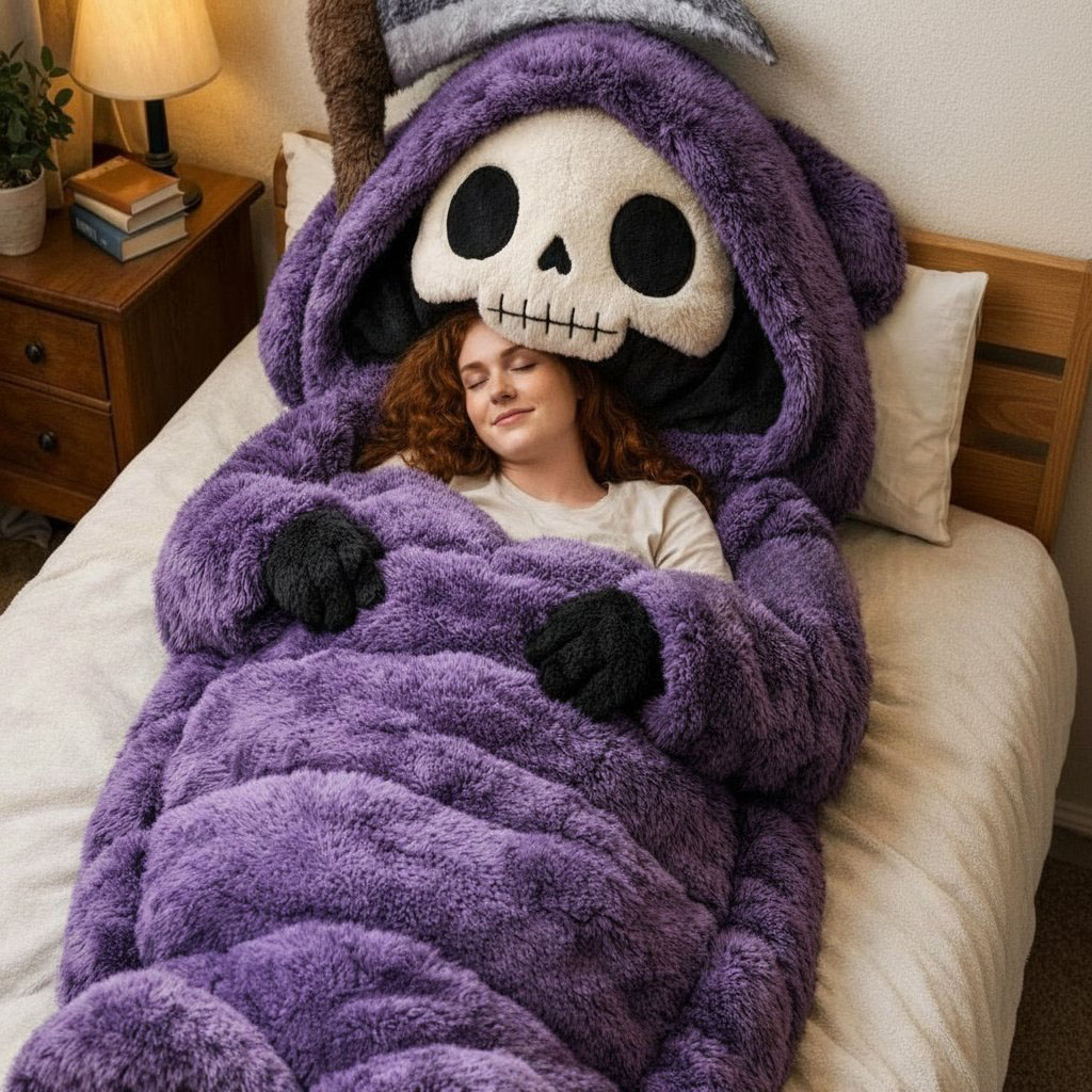 Playful Oversized Death Character Warm Fleece Wearable Sleeping Bag