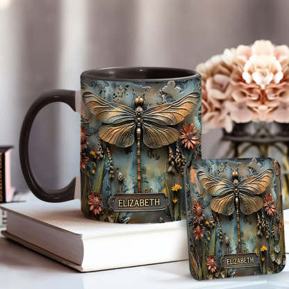 Vintage 3D Steampunk Dragonfly Ceramic Coffee Mug