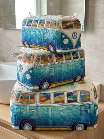 Hippie Van Cotton Quilted Cosmetic Bag