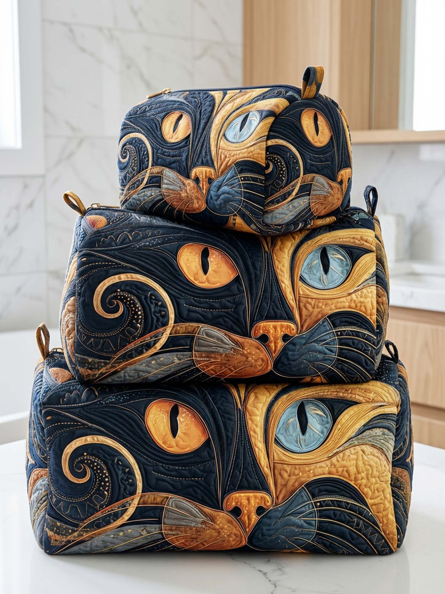 Cat Cotton Quilted Cosmetic Bag