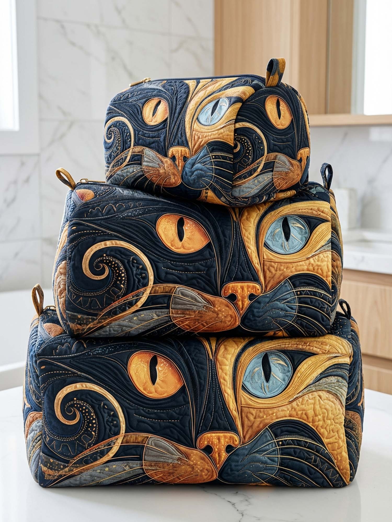 Cat Cotton Quilted Cosmetic Bag