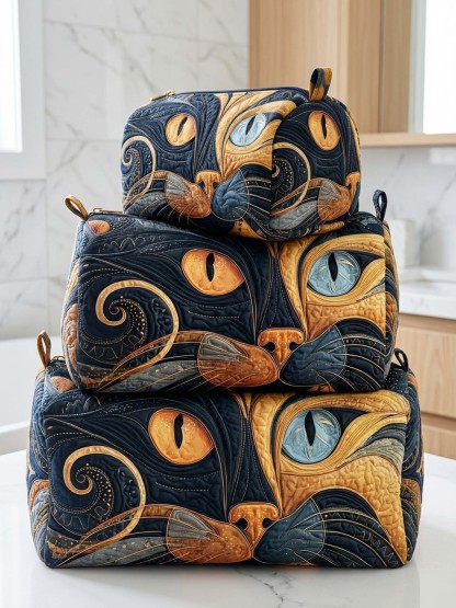 Cat Cotton Quilted Cosmetic Bag
