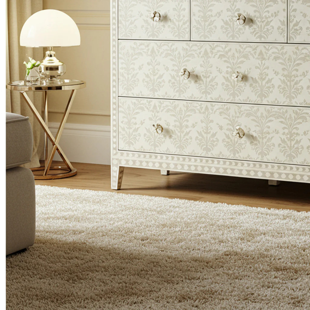 Elegant White Patterned Dresser with Brass Knobs | Luxury Handmade Dresser