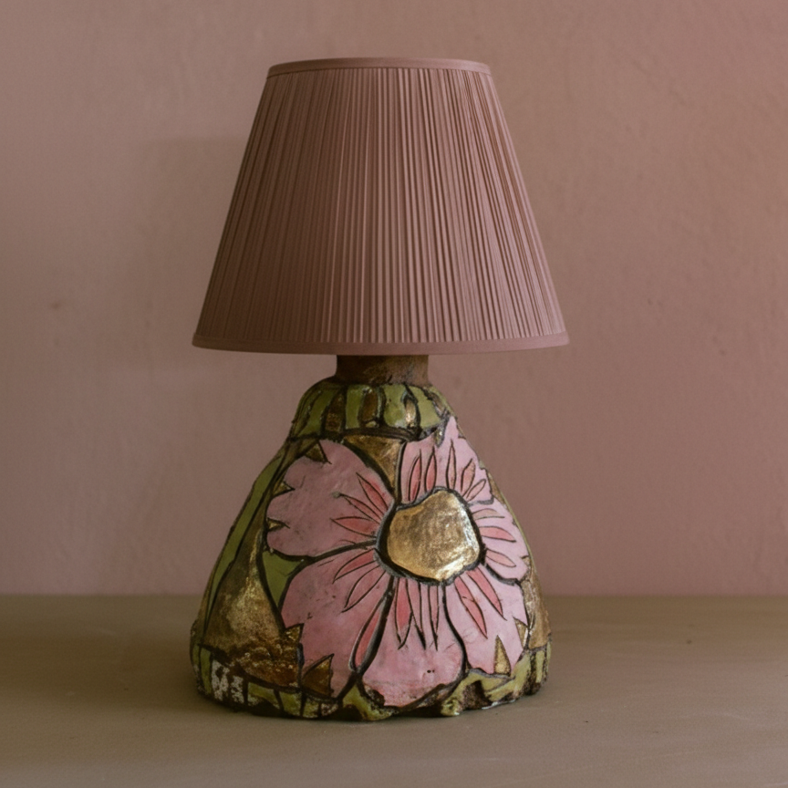 Whimsical Ceramic Floral Pattern Handcrafted Decorative Table Lamp