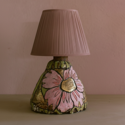 Whimsical Ceramic Floral Pattern Handcrafted Decorative Table Lamp