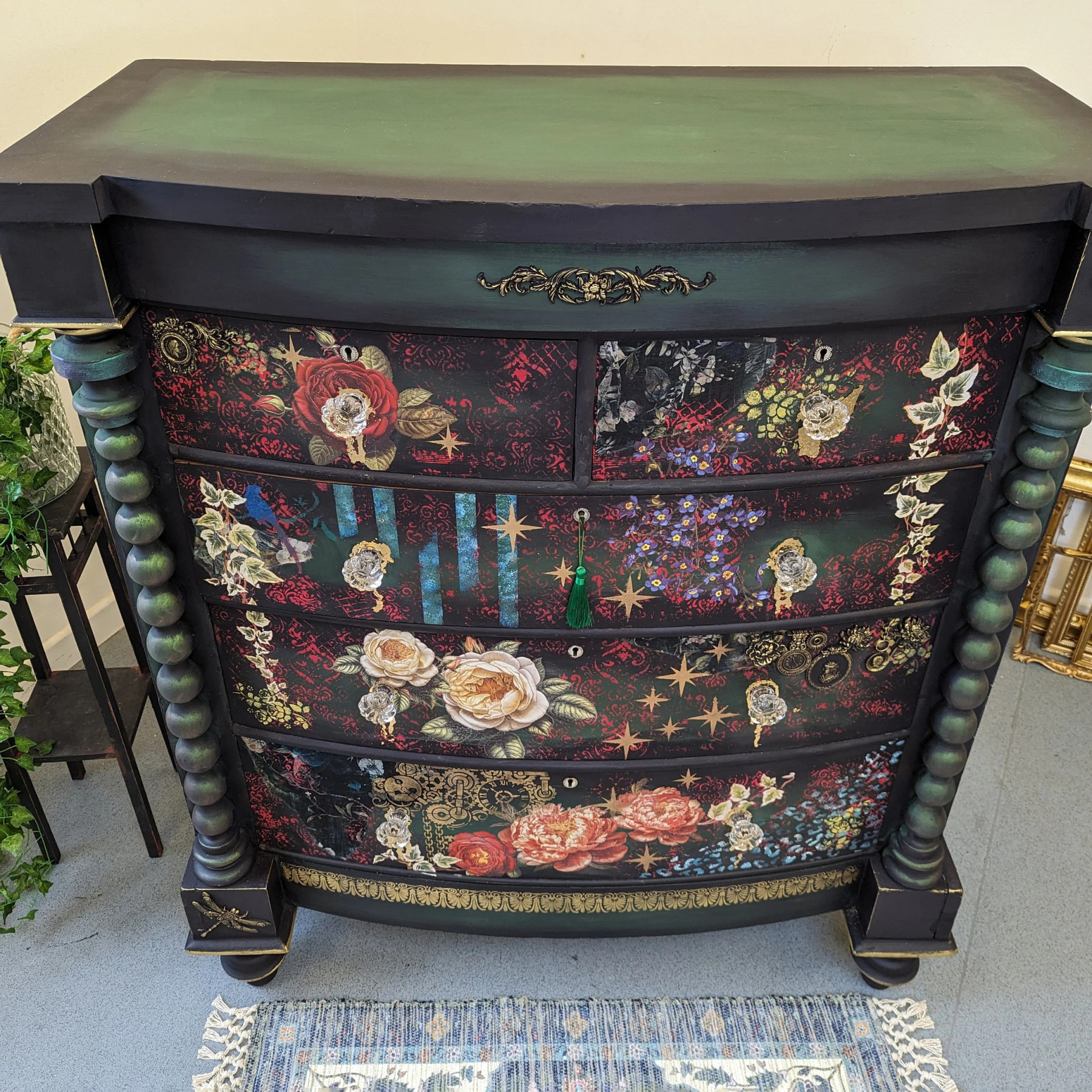 Victorian Gothic Botanical Mixed Media Artistic Dark Wood Locker