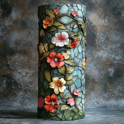 Vintage Flora: Artisan Hand-Painted Botanical Relief Cup