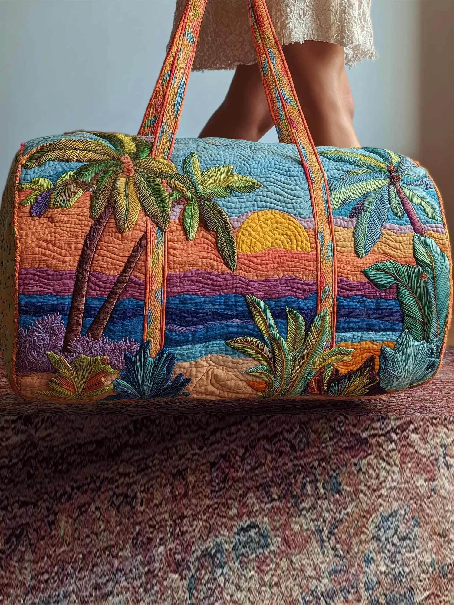 Tropical Beach Quilted Duffle Bag