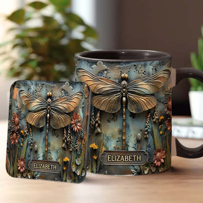 Vintage 3D Steampunk Dragonfly Ceramic Coffee Mug