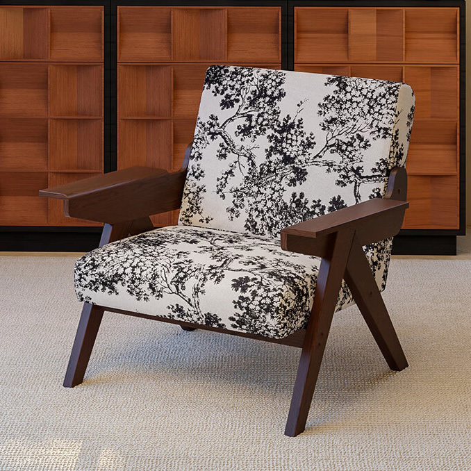Mid-Century Modern Accent Armchair with Artistic Patterned Fabric Upholstery