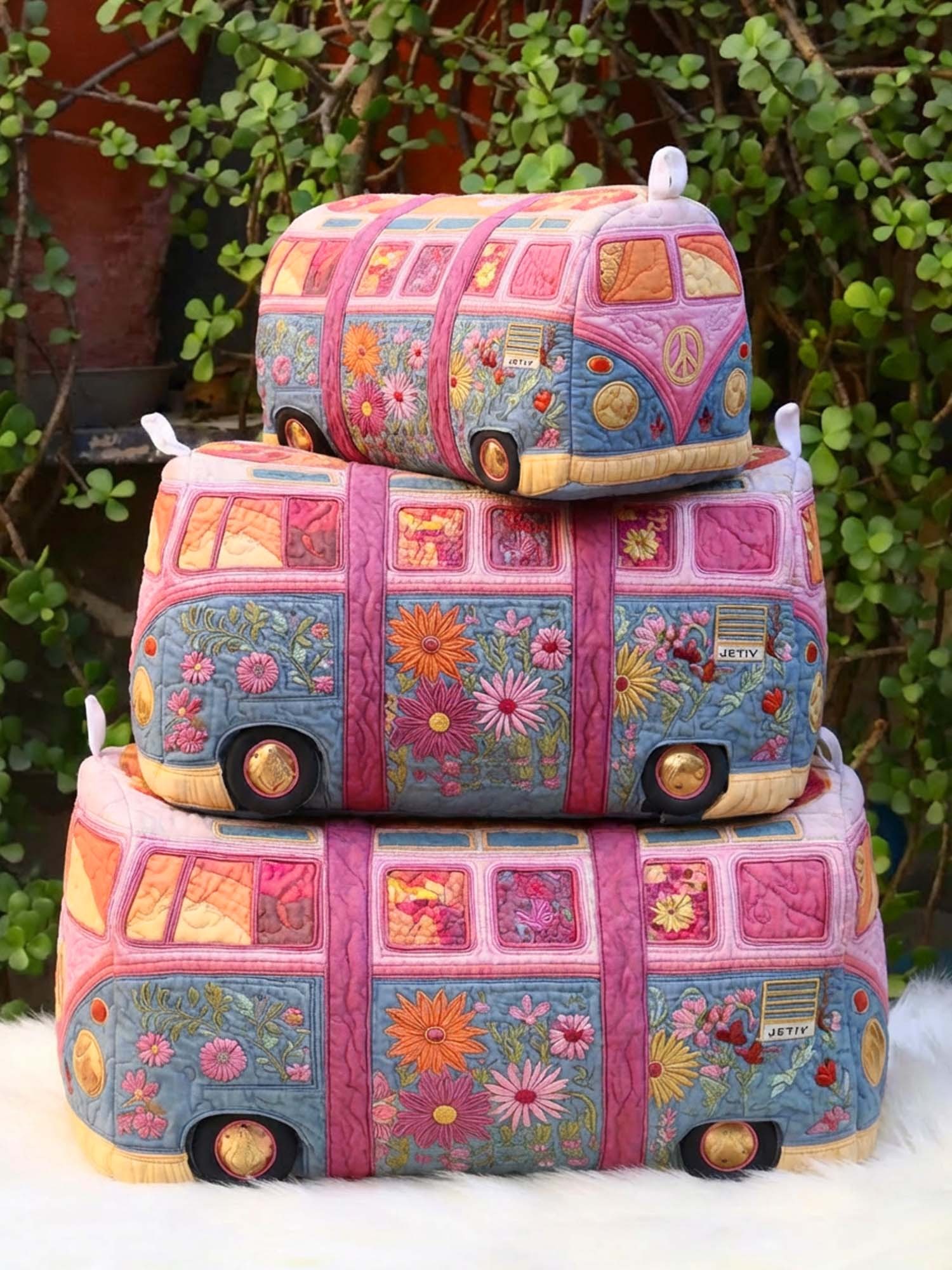 Hippie Van Flower Cotton Quilted Cosmetic Bag