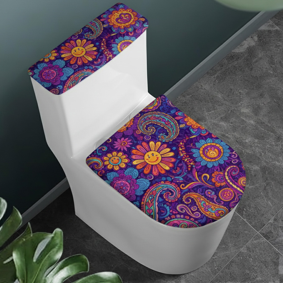 Hippie Bohemian Flower Peace Sign Soft Padded Toilet Seat Cover