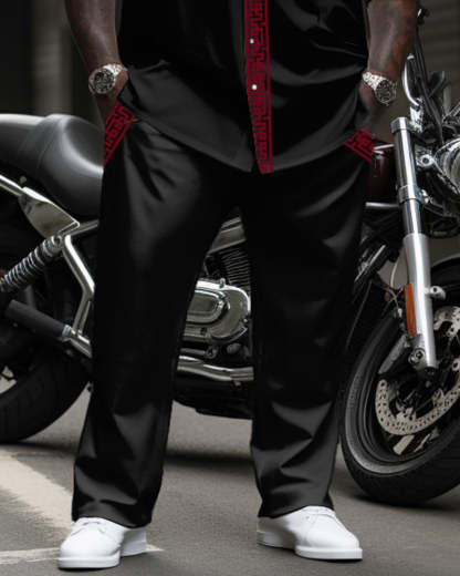 Men's Plus Size Simple Contrast Long Sleeve Lapel Shirt 2-Piece Set