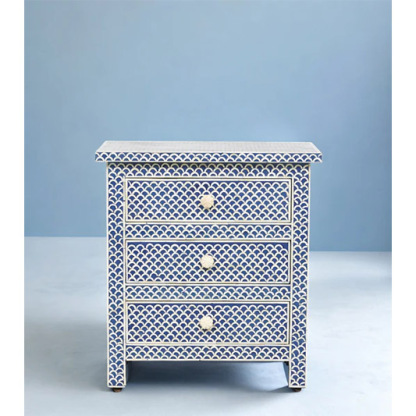 Bone Inlay Fishscale Bedside Table Blue