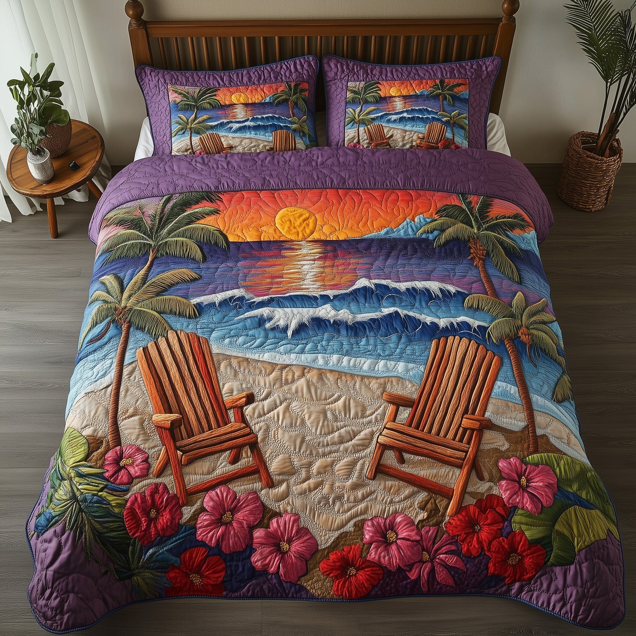 Seaside Sunset Chairs 3-Piece Quilted Bedding Set GFTOTP7044