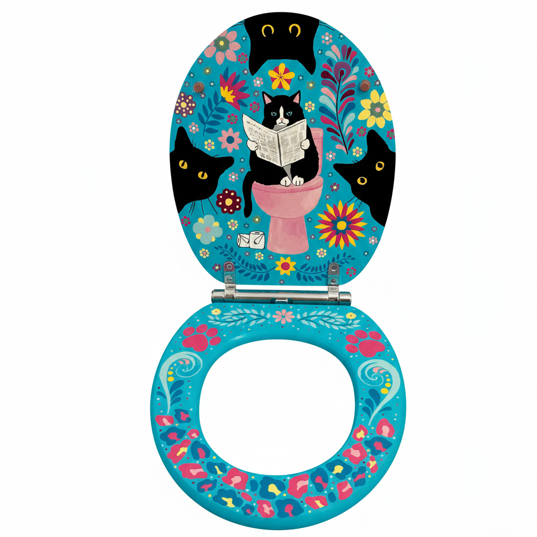 Whimsical Hand-Painted Cat Toilet Seat Decal Set