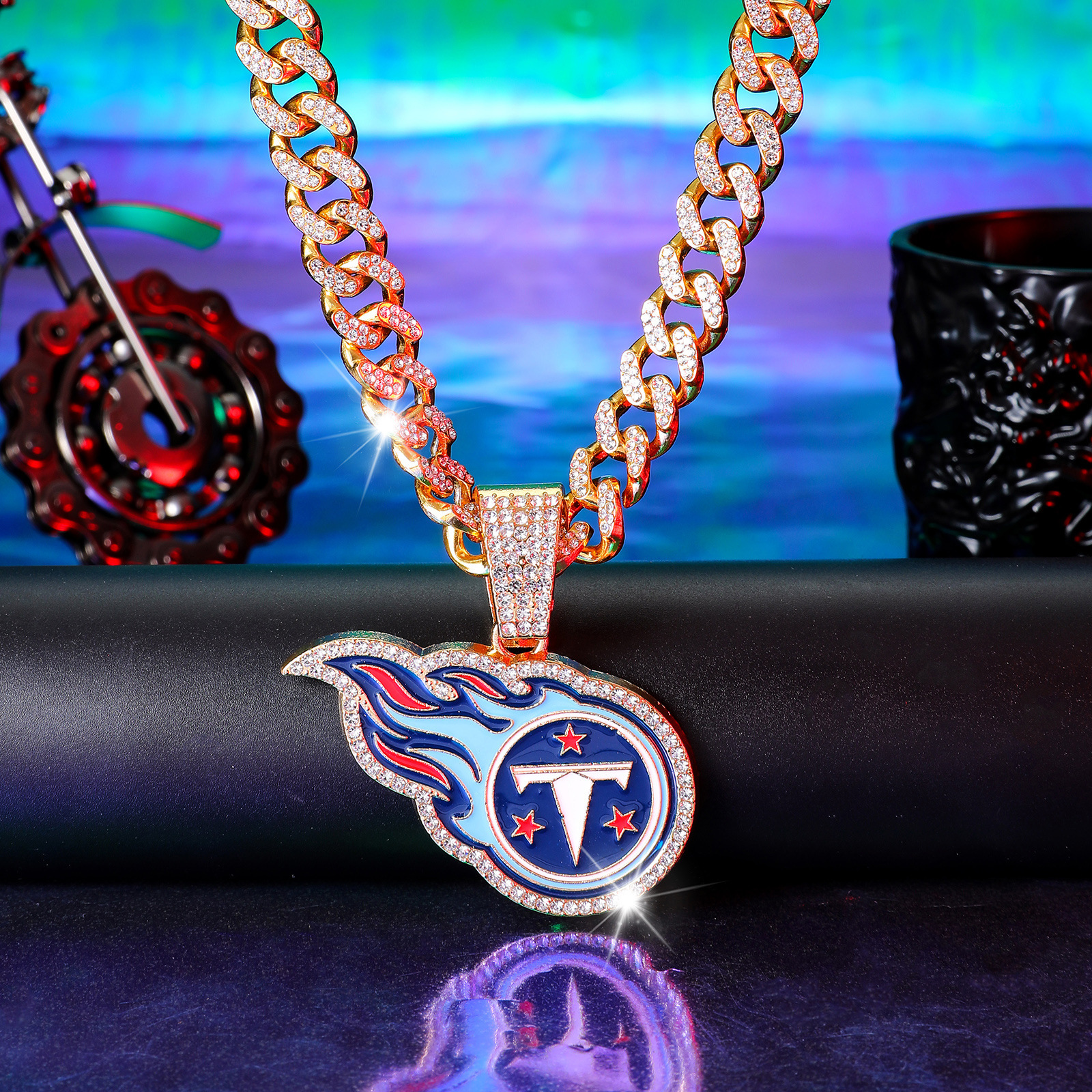 Hip Hop Iced Out Flame Letter T Pendant Cuban Necklace