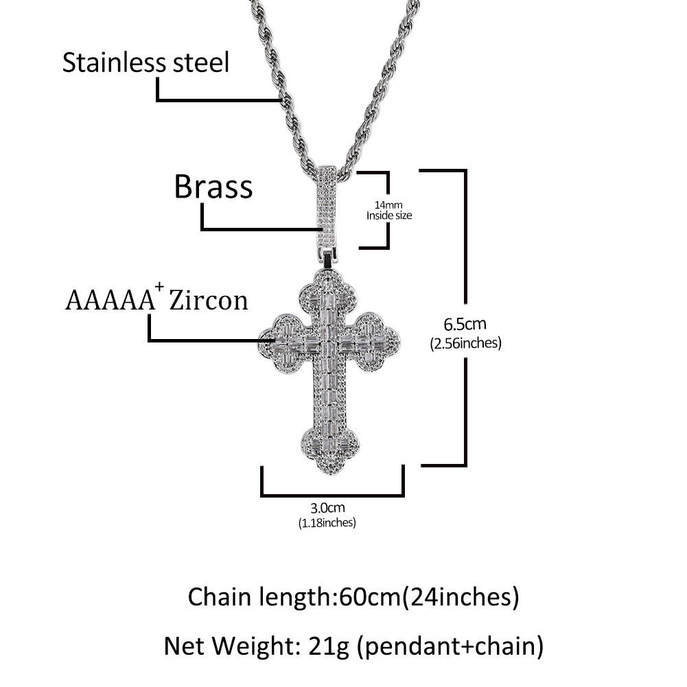 Cross-Border New Product Large Cloud Cross Pendant Hiphop Hip-Hop Rap Diamond Personalized Versatile Trendy Men'S Necklace