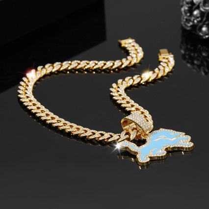 Hip Hop Iced Out Blue Lion Mascot Pendant Cuban Necklace