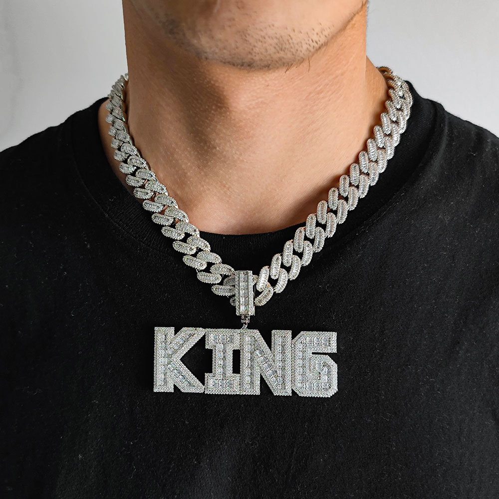 Cross-Border European And American Custom Diy Splicing T Cubic Zircon Letter Pendant Trendy Brand Personalized Hip-Hop Men'S Pendant Necklace