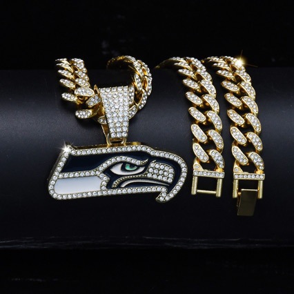 Hip Hop Iced Out Seattle Football Eagle Pendant Cuban Necklace