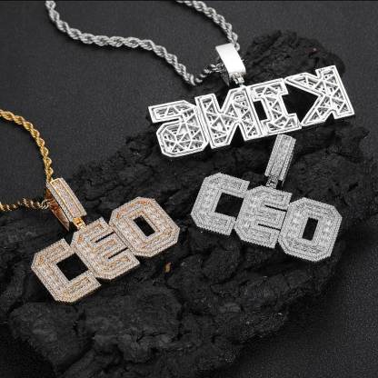 Cross-Border European And American Custom Diy Splicing T Cubic Zircon Letter Pendant Trendy Brand Personalized Hip-Hop Men'S Pendant Necklace