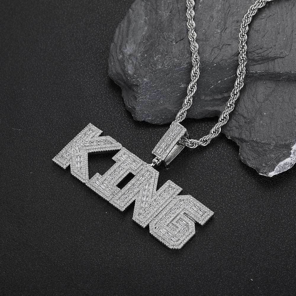 Cross-Border European And American Custom Diy Splicing T Cubic Zircon Letter Pendant Trendy Brand Personalized Hip-Hop Men'S Pendant Necklace