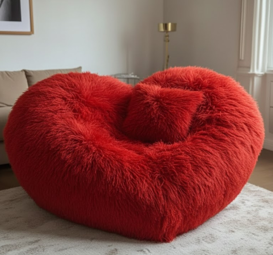 Heart-Shaped Oversized Plush Bean Bag Sofa – Ultra-Soft Faux Fur Cuddle Lounge Chair for Couples, Adults & Kids (Multi-Color)