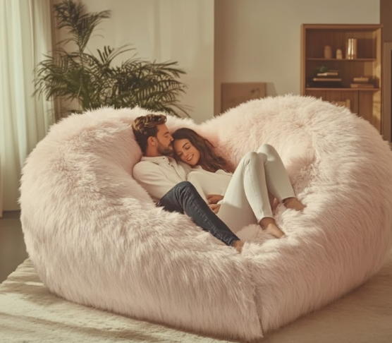 Heart-Shaped Oversized Plush Bean Bag Sofa – Ultra-Soft Faux Fur Cuddle Lounge Chair for Couples, Adults & Kids (Multi-Color)