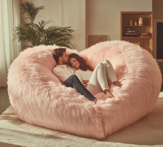 Heart-Shaped Oversized Plush Bean Bag Sofa – Ultra-Soft Faux Fur Cuddle Lounge Chair for Couples, Adults & Kids (Multi-Color)