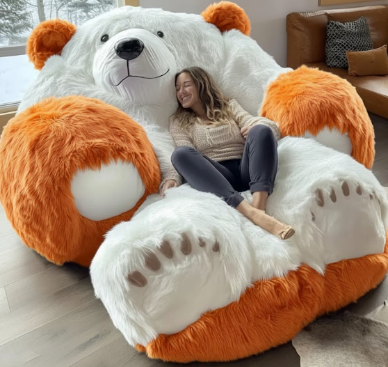 Giant Plush Teddy Bear Lounger Chair – Oversized Cozy Bean Bag Sofa with Paw Footrest (Multi-Color Options)