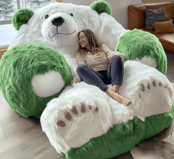 Giant Plush Teddy Bear Lounger Chair – Oversized Cozy Bean Bag Sofa with Paw Footrest (Multi-Color Options)