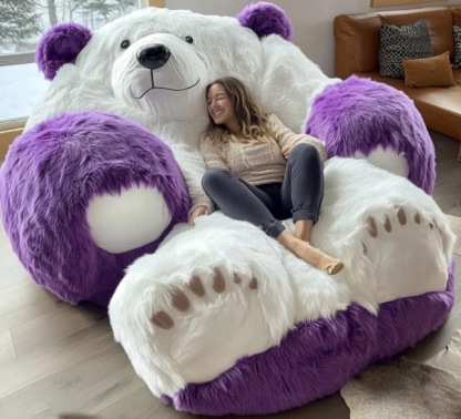 Giant Plush Teddy Bear Lounger Chair – Oversized Cozy Bean Bag Sofa with Paw Footrest (Multi-Color Options)