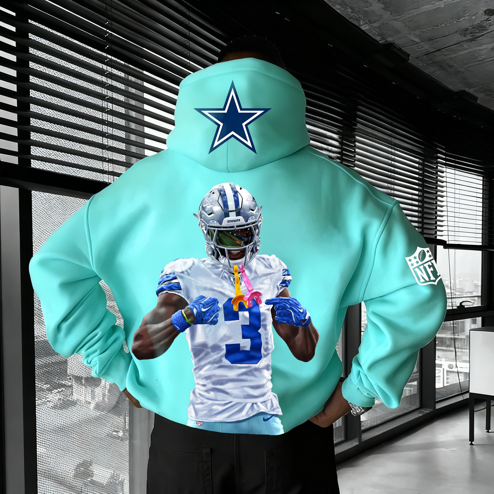 Cartoon Cowboys Star Player Action Mint Hoodie