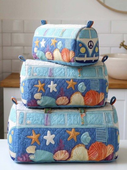 Hippie Van Sea Cotton Quilted Cosmetic Bag