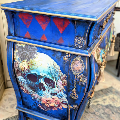 Bohemian Vintage Electric Blue Winged Insect Botanical Motif Locker