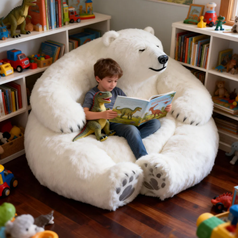 Giant Polar Bear Plush Lounger Bean Bag Sofa – Ultra-Soft Oversized Cuddle Floor Chair for Adults & Kids
