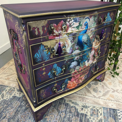 Maximalist Bohemian Peacock Floral Art Hand Painted Storage Locker